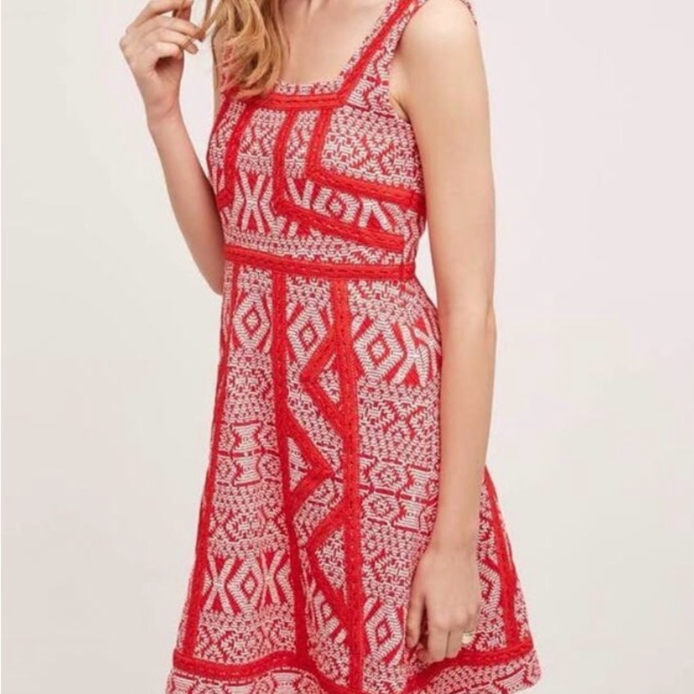 Maeve by Anthropology Vibrant Red Tribal Boho Dress size 10